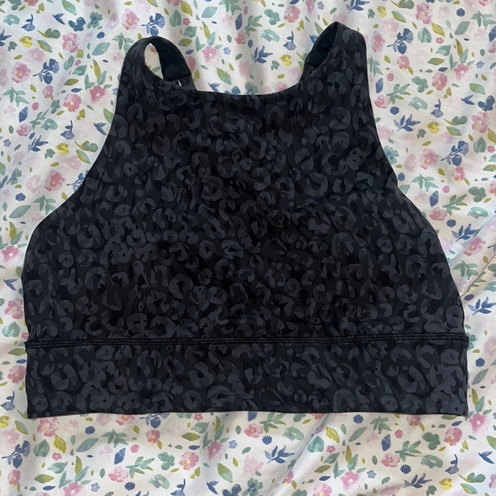 Lululemon High Neck workout bra/top. Size 10! Retired Leopard Black print.